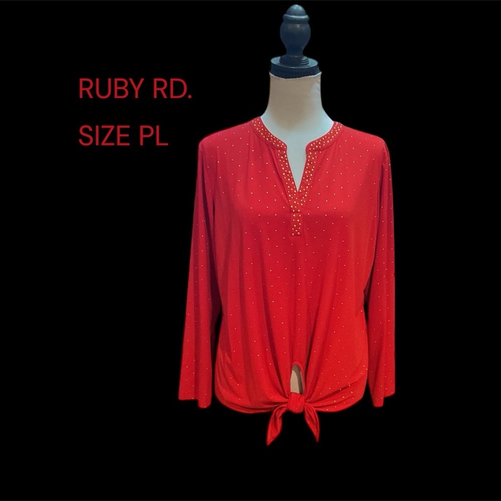 RUBY RD. SIZE PETITE LARGE LONG SLEEVE PULLOVER TOP, TWISTED KNOT GENTLY WORN